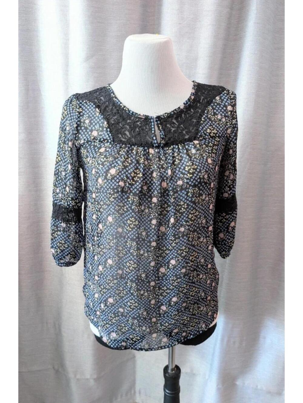 Mossimo Sheer Chiffon Lace Boho Top M
